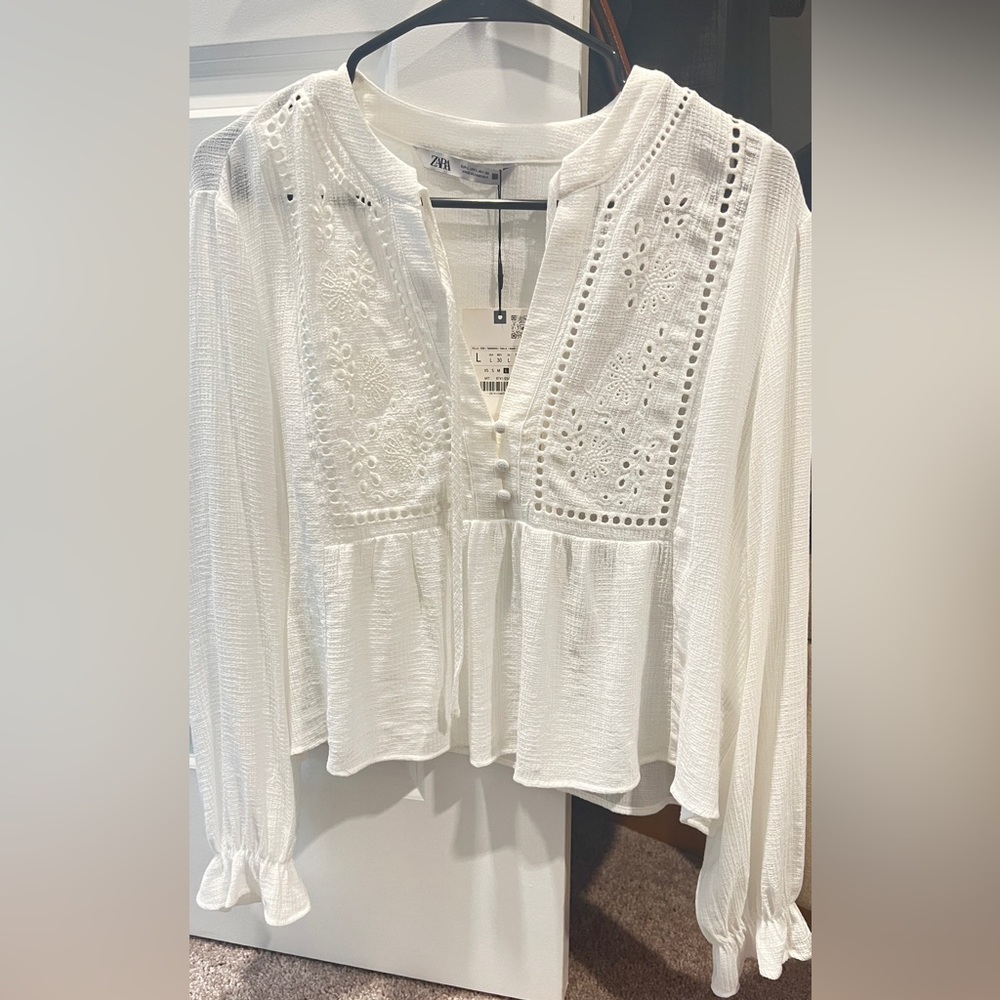 Zara Eyelet White Top